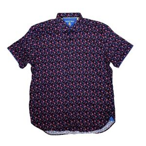 Visconti Black Printed Button Up Shirt Cocktail Party Slim Fit XL